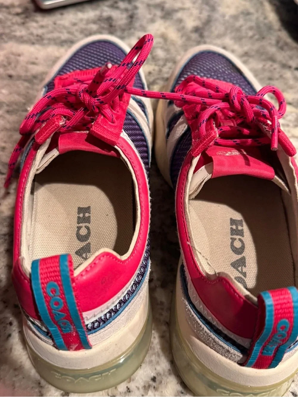 Coach Women's Multi-Colored Sneakers in Pink, Blue & Cream SIZE 10